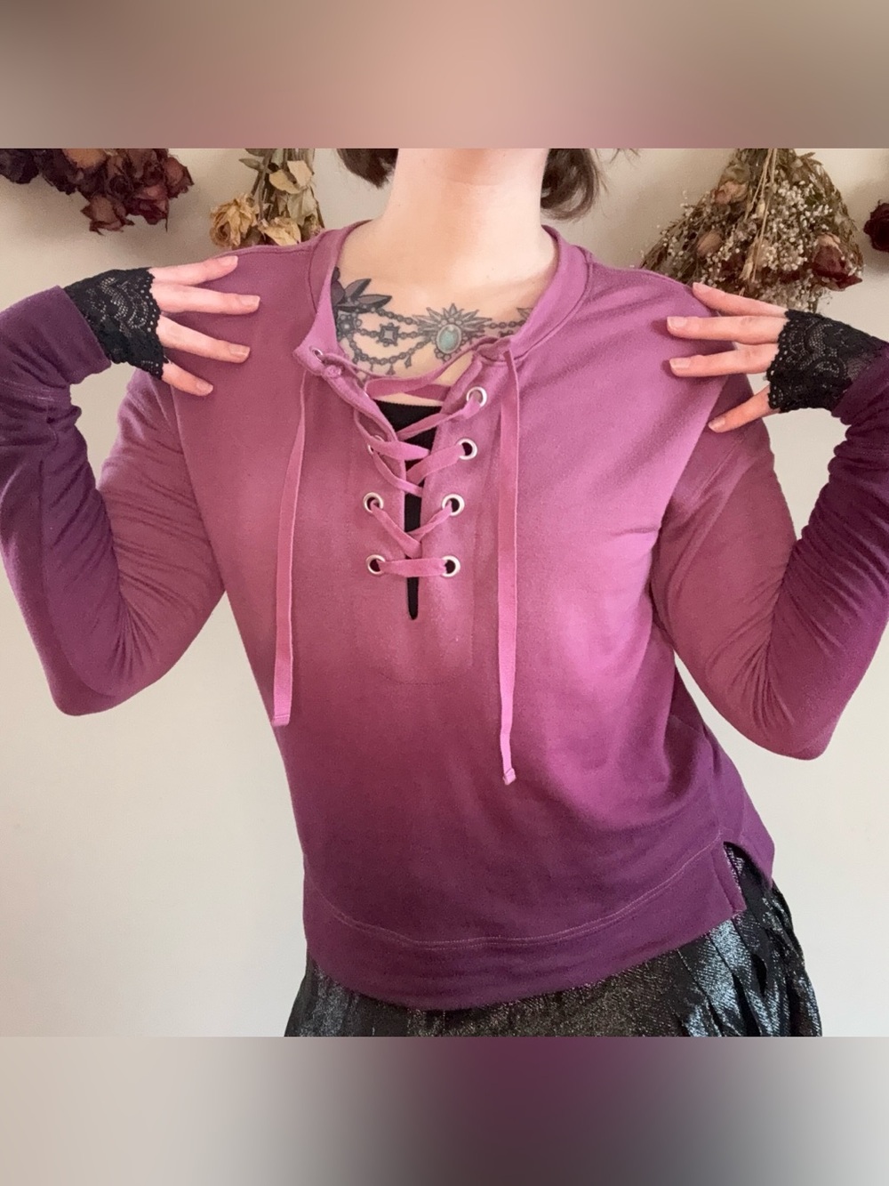 Fairycore Mudd Pink and Purple Gradient Lace Up Sweater 🩷💜